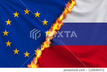 EU and Russian flags 128686472
