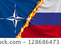 NATO and Russian flags 128686473