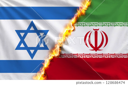 flags of israel and iran 128686474