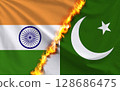 flags of india and pakistan 128686475