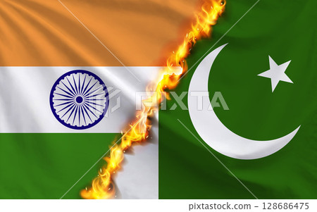 flags of india and pakistan 128686475