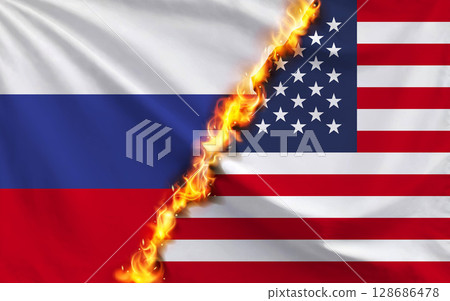 俄羅斯和美國國旗 俄羅斯和美國國旗 128686478