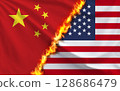 Chinese and American flags 128686479