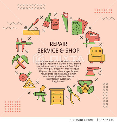 Repair service and shop round banner Repair service and shop round banner 128686530