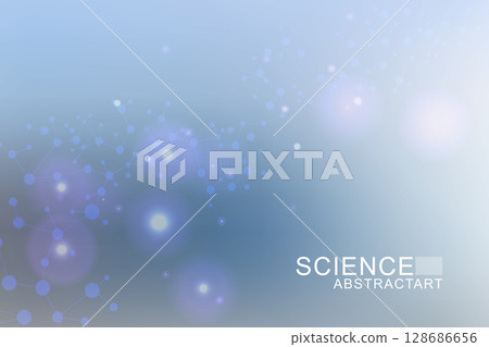 Molecular structure DNA, atom, neurons. Science concept for your design. Connected lines with dots. Medical, technology, chemistry, science background. Vector illustration 128686656