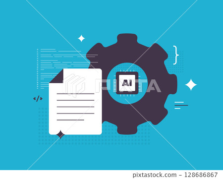 AI prompt engineering with code snippets and neural network elements for natural language processing and machine learning tools. AI prompt engineering for automation. Vector illustration AI prompt engineering with code snippets and neural network elements for natural language processing and machine learning tools. AI prompt engineering for automation. Vector illustration 128686867