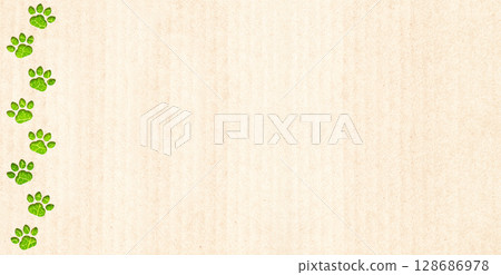 Save wildlife. Horizontal banner with eco paper, animal paws print in paper cut style and green leaf texture. Zero waste, responsible consumption, reuse, renewable resource, eco-friendly concept 128686978