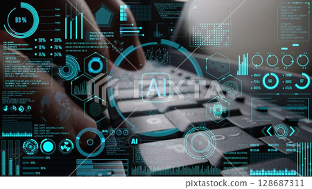 AI Brain Processing Data with Generative Artificial Intelligence Concept Thunk 128687311