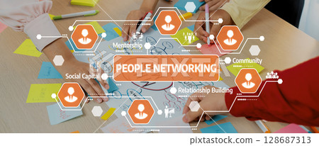 People Networking Concept with Colorful Notes and Diverse Hands Engaged in Collaborative Discussion and Idea Sharing for Professional Development Opportunities. Amity 128687313