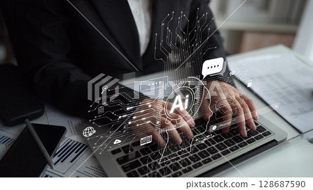 AI Brain Processing Data with Generative Artificial Intelligence Concept Muxer 128687590