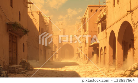 Golden dust: soft light illuminates the streets of Iran's ancient desert city 128687664