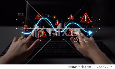 Economic Caution and Risk Alert in Volatile Market with Financial Warning Muxer 128687706