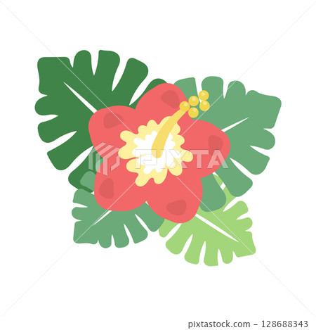 Hibiscus and Monstera Illustration 128688343