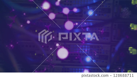 Image of molecules floating over servers 128688711