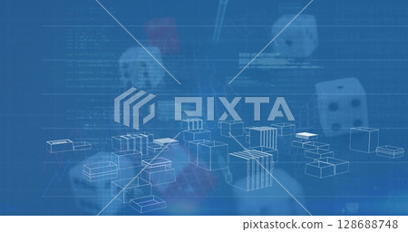 Image of data processing and city over dices Image of data processing and city over dices 128688748