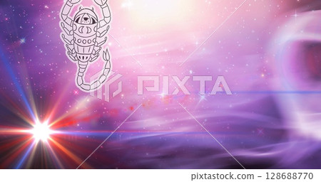 Image of horoscope symbols over stars on blue background Image of horoscope symbols over stars on blue background 128688770