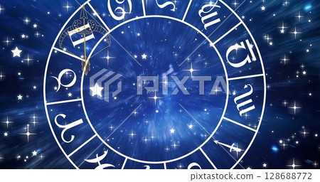 Image of horoscope symbols over stars and space 128688772