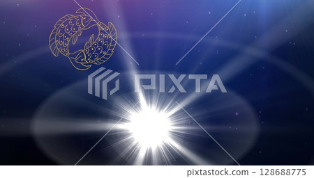 Image of horoscope symbols over stars on blue background Image of horoscope symbols over stars on blue background 128688775