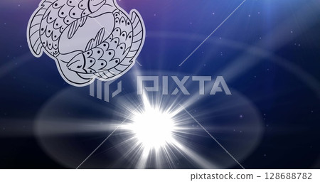 Image of horoscope symbols over stars on blue background Image of horoscope symbols over stars on blue background 128688782