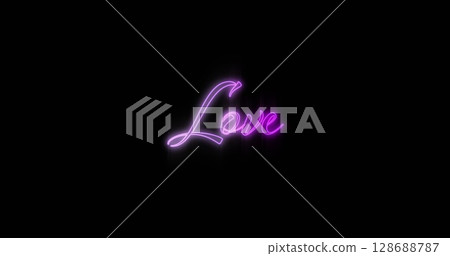 Image of purple neon love text flickering on black background Image of purple neon love text flickering on black background 128688787