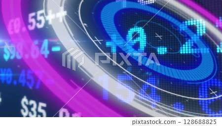 Image of scope scanning and financial data processing over grid Image of scope scanning and financial data processing over grid 128688825