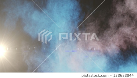 Image of light spots and smoke trails on black background Image of light spots and smoke trails on black background 128688844