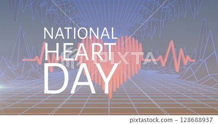 Image of national heart day text over digital tunnel 128688937