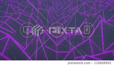 Image of network of connections with icons over shapes on black background Image of network of connections with icons over shapes on black background 128688942