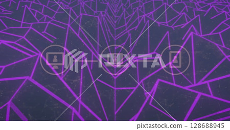 Image of network od connections with icons over shapes on black background 128688945