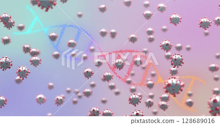 Weaving multicolored DNA double helix through digital space, with SARS?CoV?2 virus particles Weaving multicolored DNA double helix through digital space, with SARS?CoV?2 virus particles 128689016