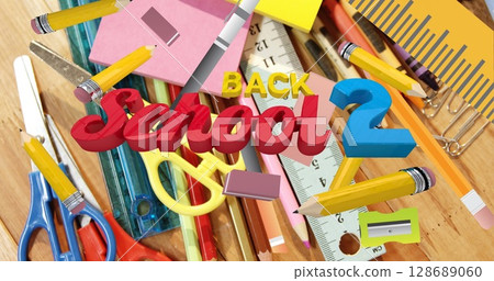 Image of back to school text over school items Image of back to school text over school items 128689060