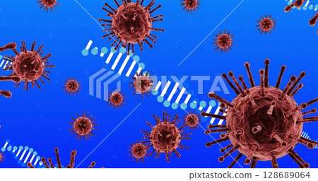 Image of virus cells over dna strands 128689064