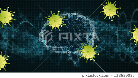 Image of virus cells over brain Image of virus cells over brain 128689085