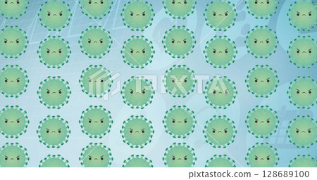 Image of covid 19 cells moving in rows and scientific data processing Image of covid 19 cells moving in rows and scientific data processing 128689100