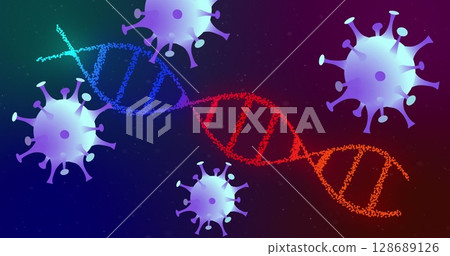 Image of virus cells over dna strand Image of virus cells over dna strand 128689126