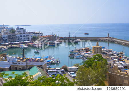 A landscape photo of Kyrenia harbor in the Turkish Republic of Northern Cyprus 128689291