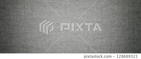 Texture dark gray textile material background, macro weave pattern. Structure graphite fabric backdrop, vignette 128689321