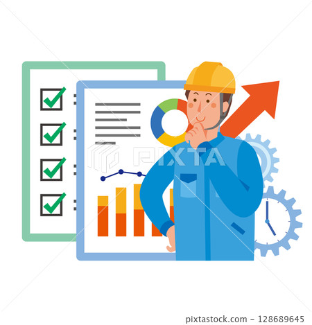 A male worker thinking about how to improve work efficiency A male worker thinking about how to improve work efficiency 128689645