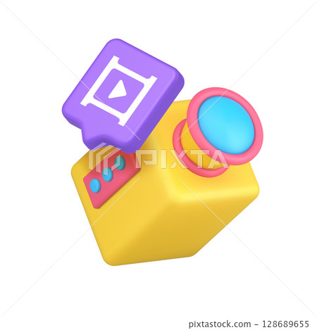 Colorful Camera With Play Button Icon In 3d Realistic Icon For Video Streaming And Media Platforms 128689655