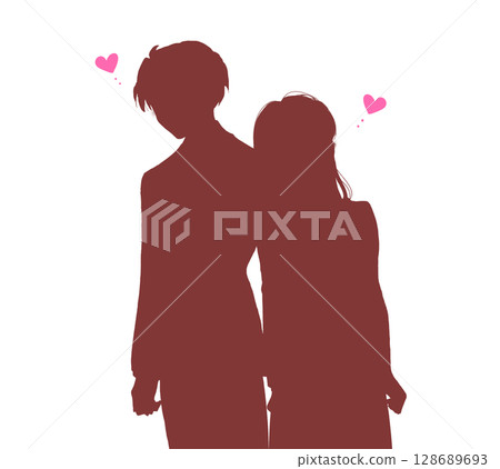 相愛的男人和女人背對背站立的剪影 128689693