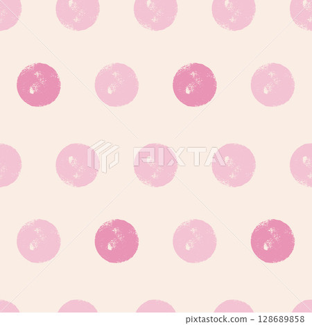 Polka dots coquette seamless pattern. Chalk girly endless background. Naive simple dot ornament repeat cover. Rounded continuous ornament. Surface pattern design childish motif. Vector illustration 128689858