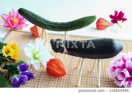 Obon images: Spirit horse and spirit cow Obon images: Spirit horse and spirit cow 128689896