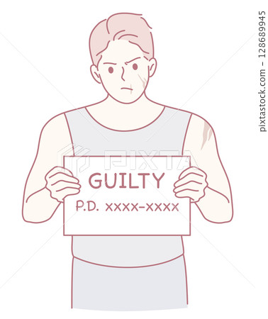 A Guilty Individual Holding a Sign of Accountability for Their Actions and Legal Status A Guilty Individual Holding a Sign of Accountability for Their Actions and Legal Status 128689945