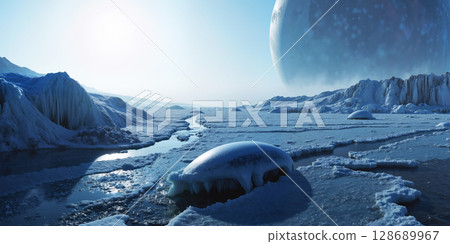 冰冷的外星行星圖像 - 人工智慧生成的圖像 128689967