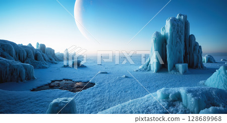 冰冷的外星行星圖像 - 人工智慧生成的圖像 128689968