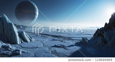 冰冷的外星行星圖像 - 人工智慧生成的圖像 冰冷的外星行星圖像 - 人工智慧生成的圖像 128689969