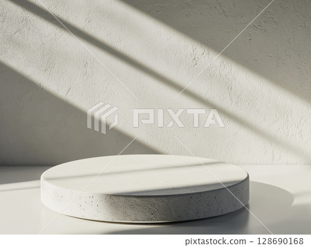 Smooth concrete texture illuminated by soft natural light on round platform Smooth concrete texture illuminated by soft natural light on round platform 128690168