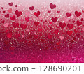 Red and pink hearts with glitter sparkle on smooth gradient background, romantic and festive 128690201
