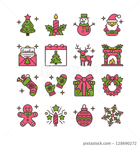 Christmas icons in minimalistic style Vector colorful illustration in flat style Christmas icons in minimalistic style Vector colorful illustration in flat style 128690272