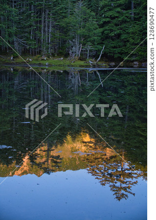 Midori Pond and Mount Tengu in the Yatsugatake Mountains 128690477